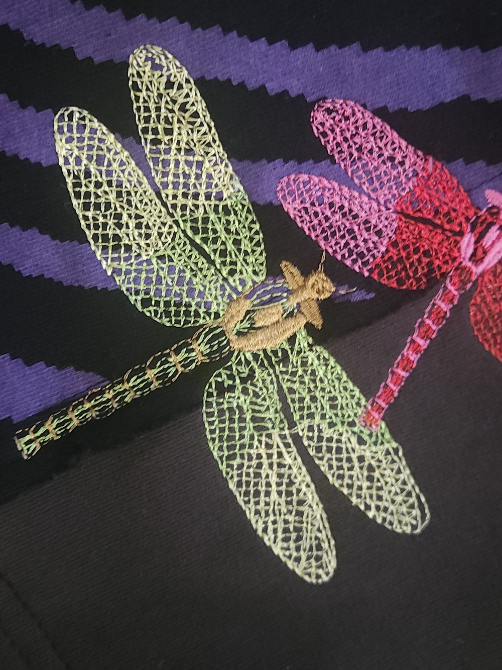 Moka Sport Mixed Media Art to Wear Patchwork Car Coat Lips Dragonfly - Size L - Picture 3 of 11